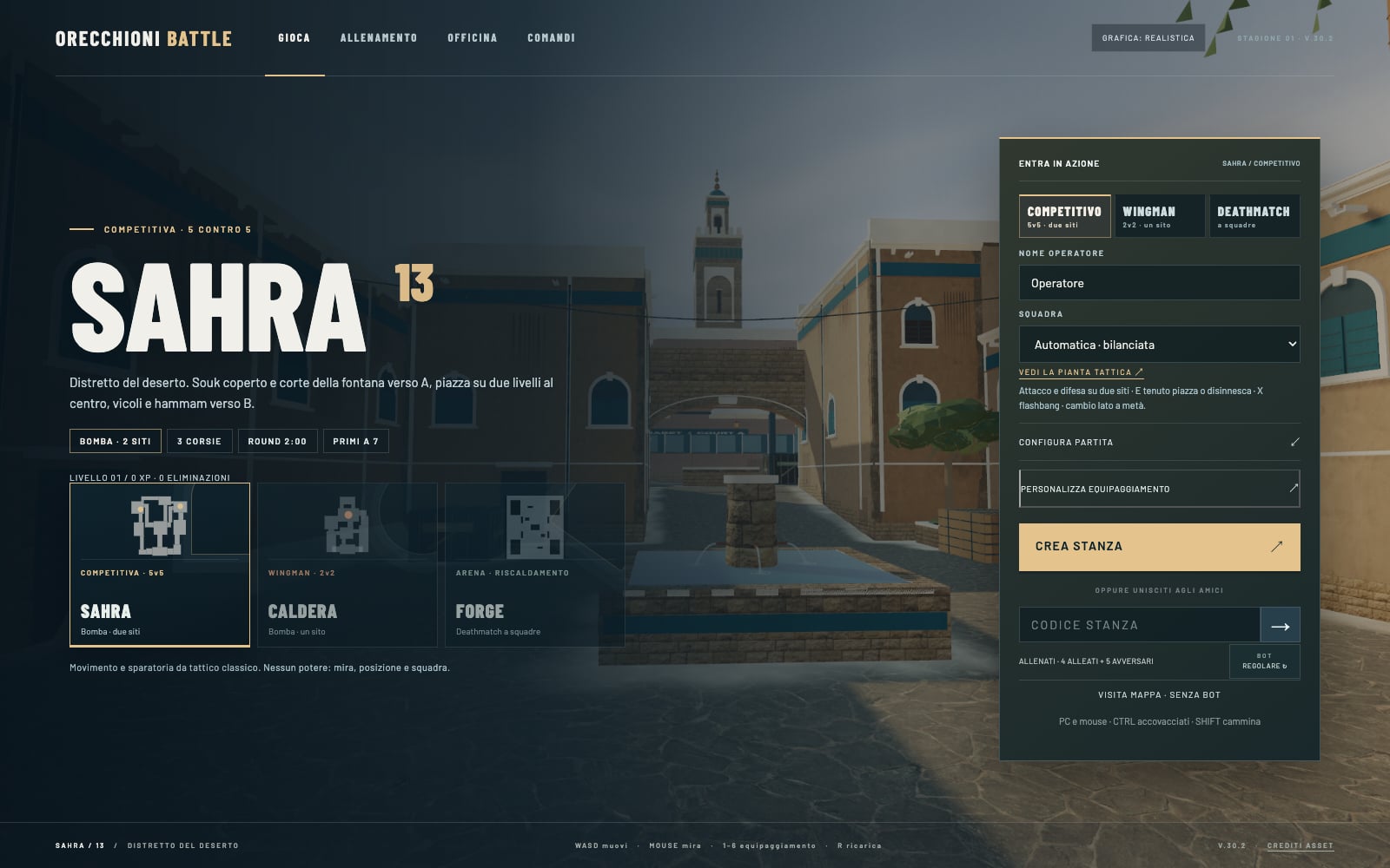 ORECCHIONI BATTLE: schermata iniziale del prototipo di gioco multiplayer 3D
