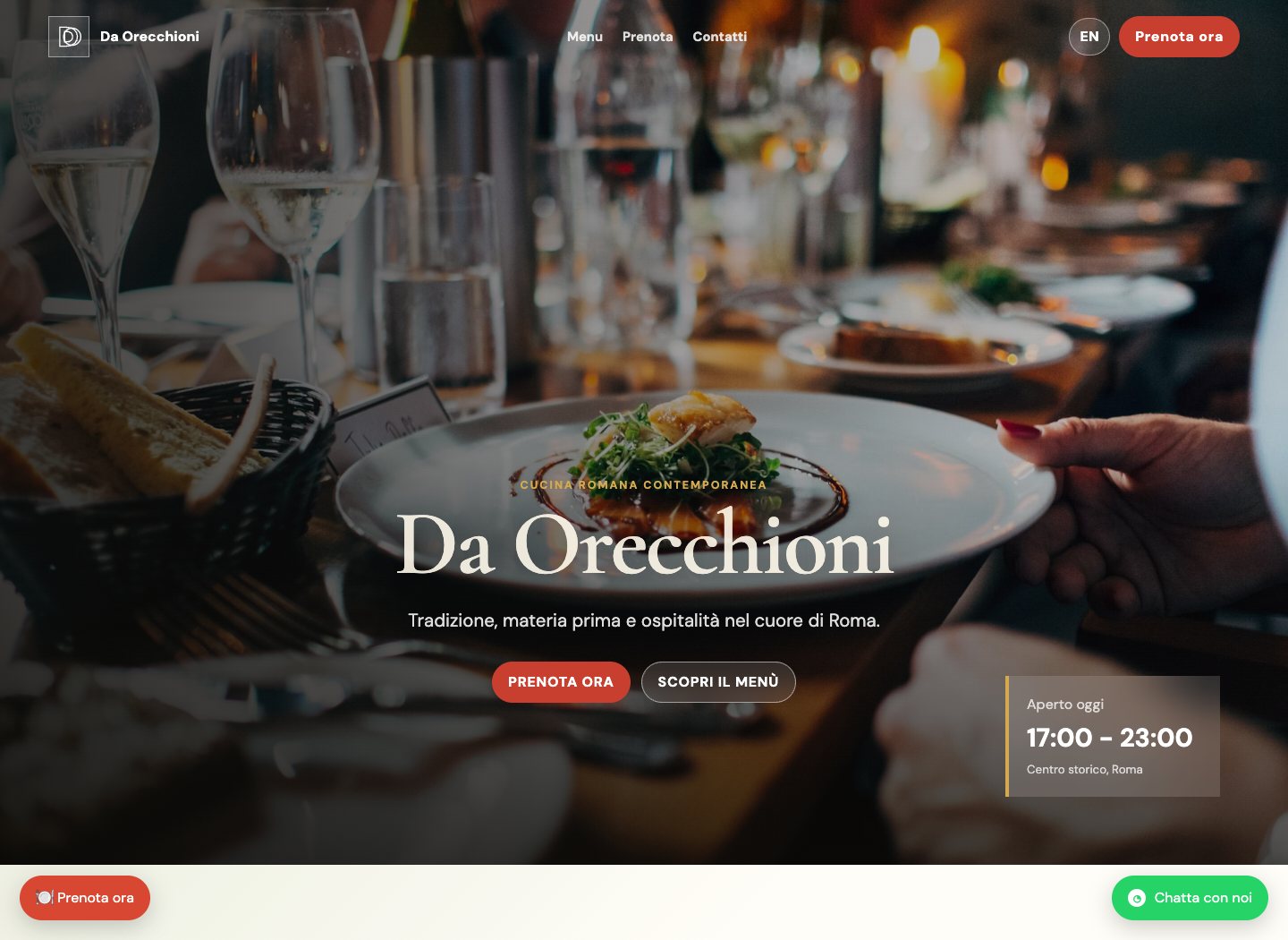 Homepage della demo Da Orecchioni per un ristorante