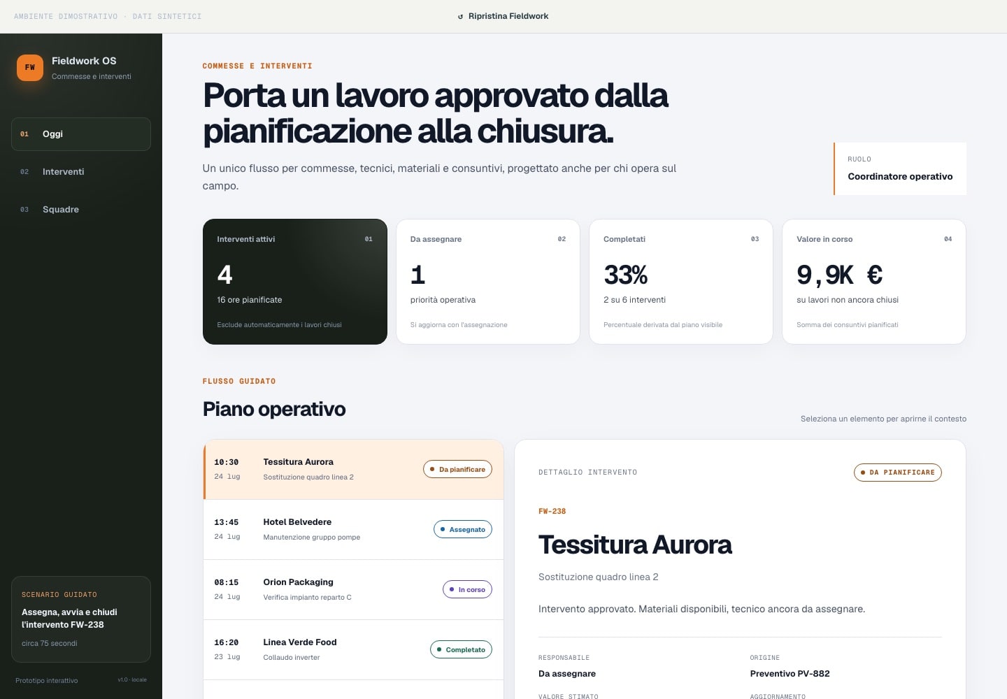 Schermata della demo Fieldwork OS