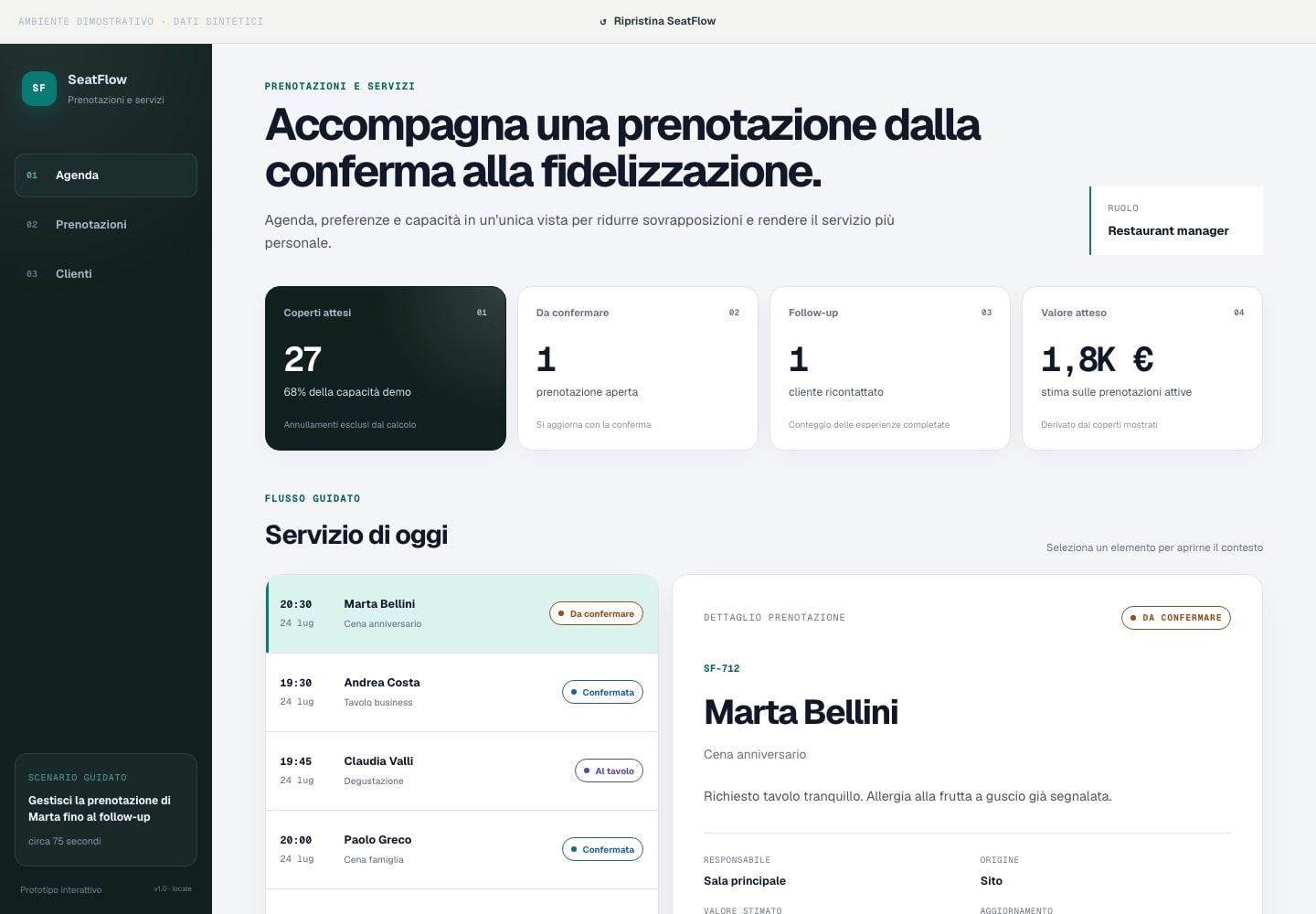 Schermata della demo SeatFlow